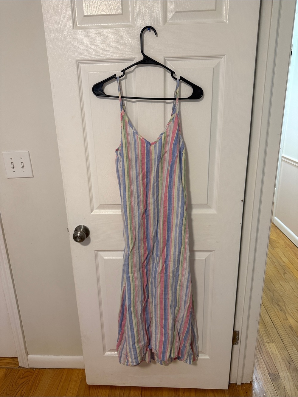 C&C California Pastel Rainbow Striped Spaghetti‑Strap Maxi Dress